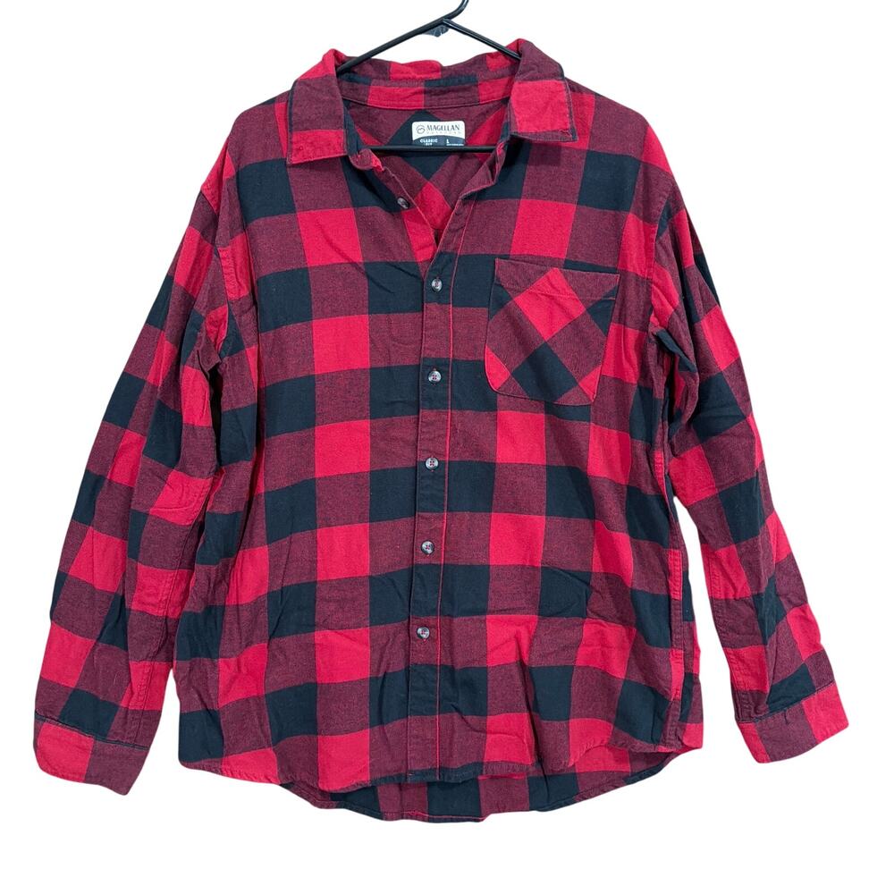 Magellan Outdoors Mens Shirt Red Black Buffalo Flannel Classic Fit Large